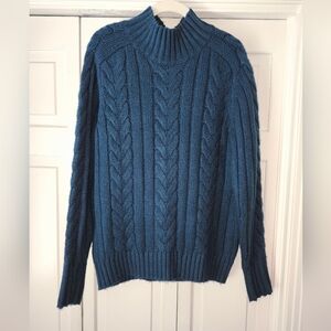 NWOT Ann Taylor Deep Teal Chunky Cable Knit Turtleneck Sweater